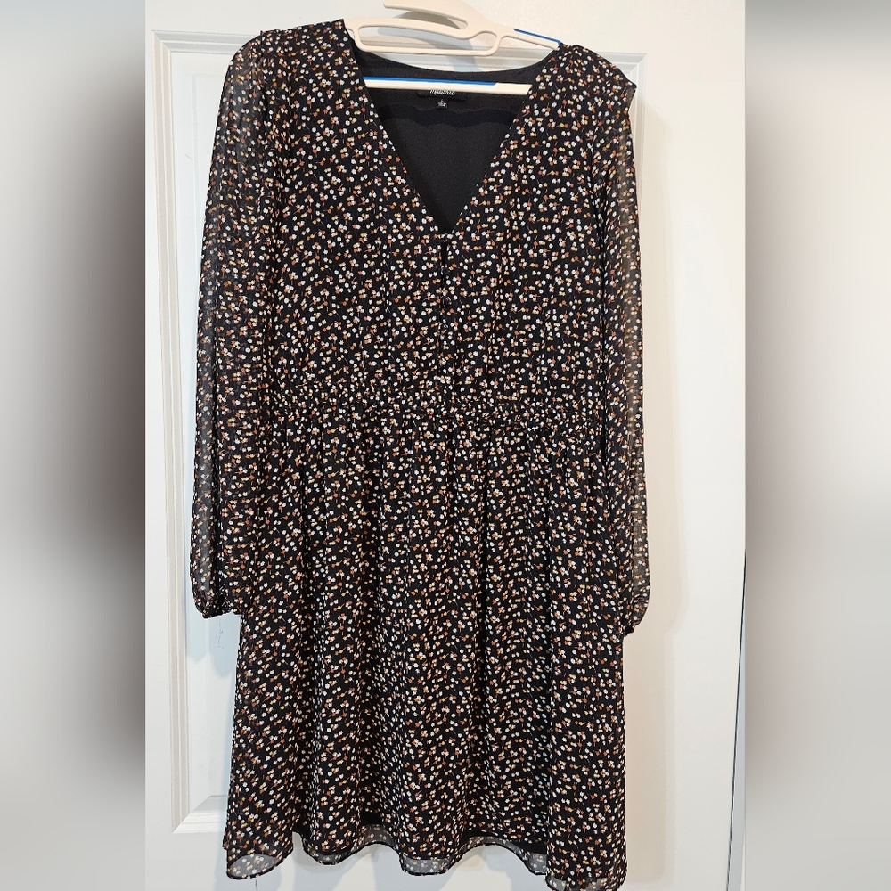Madewell fit and flare mini dress, black with multicolored mini flower pattern